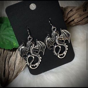 Dragon Earrings Silver Tone Metal Pierced